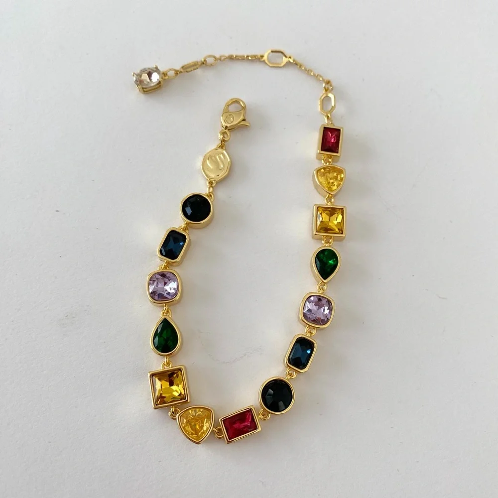 New in Box $320 Swarovski Imber Multicolor Crystals Gold Tone Bracelet